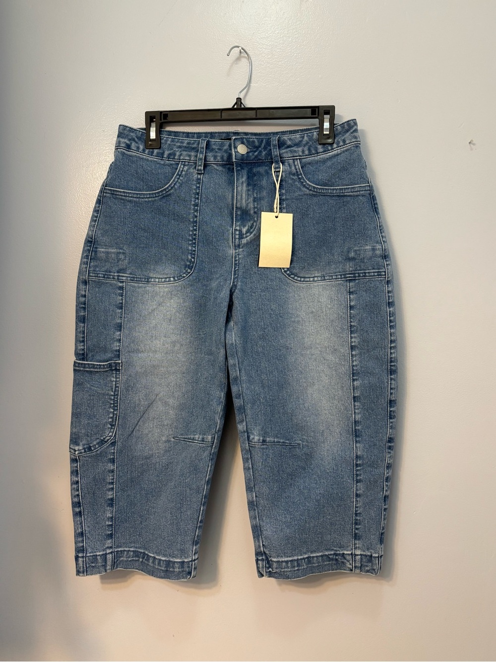 Flamingals Patch Pocket Barrel Leg Capri/Cropped Jeans Sz M NWT